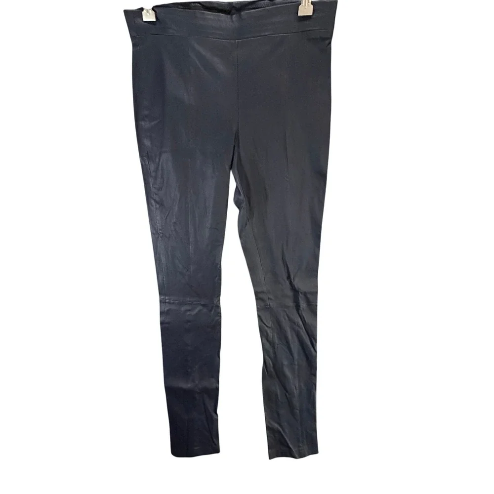 Tory Burch Ally Leather Pants Small Blue Slim Modern Classic Chic City Night Out